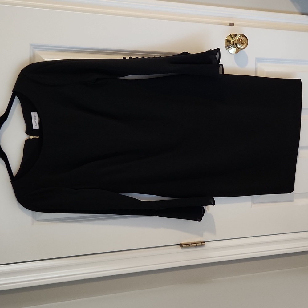 Calvin Klein midi dress button bell sleeves stretchy sexy lbd